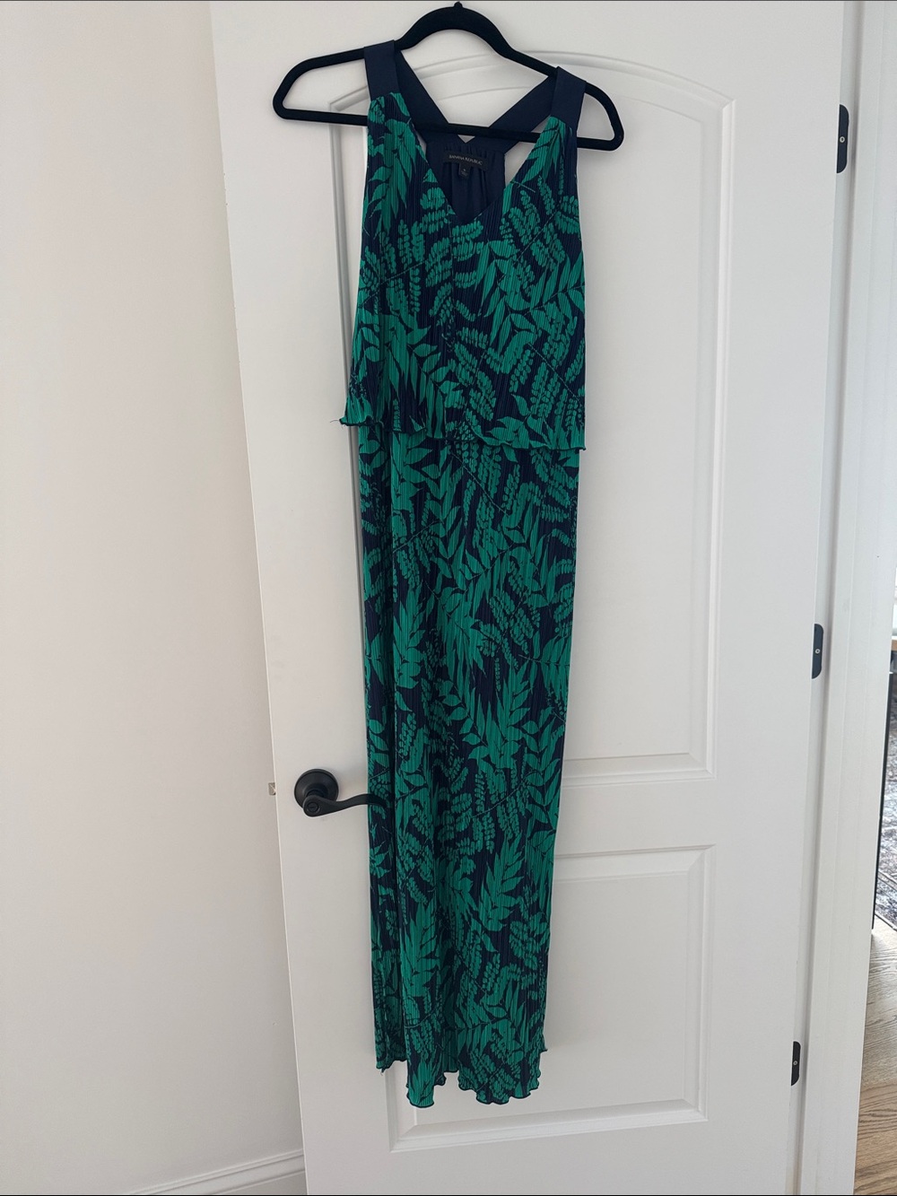 Banana Republic Teal Leaf Print Navy Maxi Dress